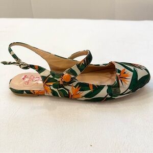 Dancing Days By Banned Retro Tropical Green Orange Slingback Flats size 7